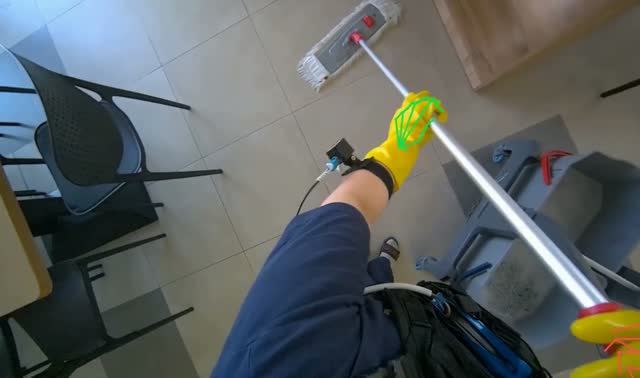 Mopping cafeteria floor: egocentric robotics sample