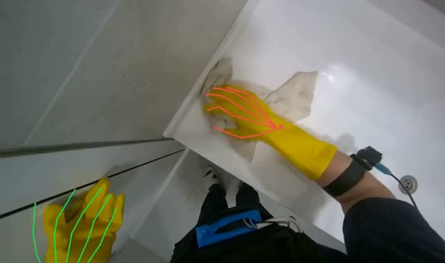 Wiping bathroom sink and counter: egocentric robotics sample