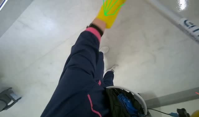 Mopping floor with flat mop: egocentric robotics sample