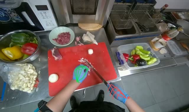 Chopping onions on cutting board: egocentric robotics sample