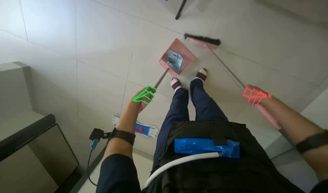 Sweeping and collecting debris from floor: egocentric robotics sample