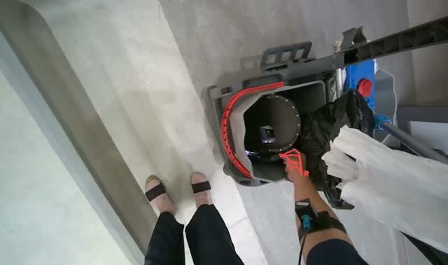 Collecting and storing cleaning supplies: egocentric robotics sample