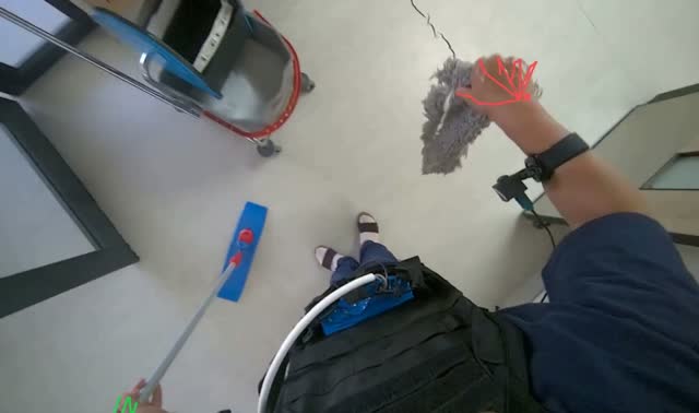 Attaching clean mop head to frame: egocentric robotics sample