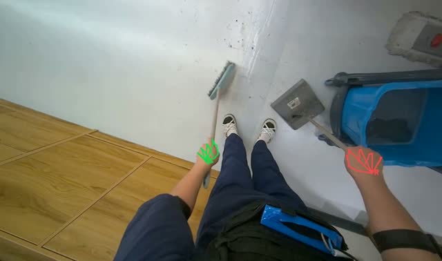 Sweeping and collecting debris: egocentric robotics sample