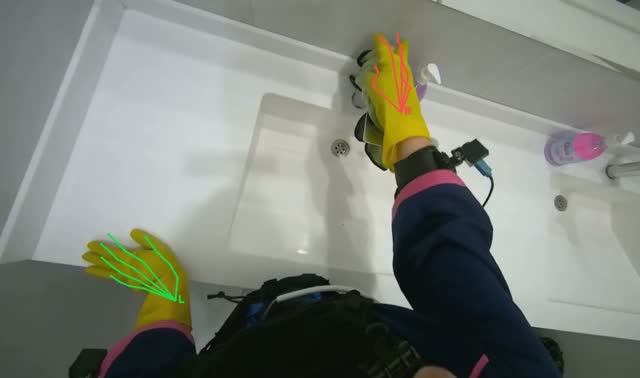 Wiping bathroom sink and counter: egocentric robotics sample