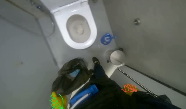 Servicing toilet stall: egocentric robotics sample