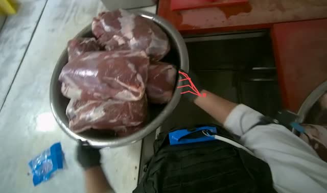 Handling large meat bowl: egocentric robotics sample