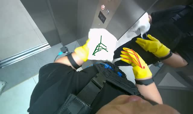Wiping elevator interior surfaces: egocentric robotics sample