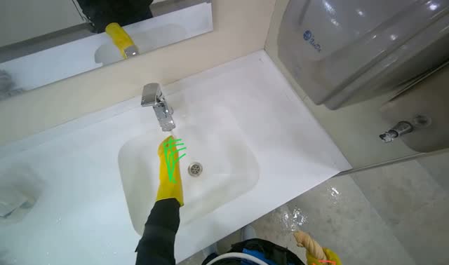 Wiping bathroom surfaces: egocentric robotics sample
