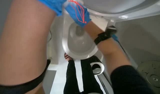Cleaning first restroom cubicle: egocentric robotics sample
