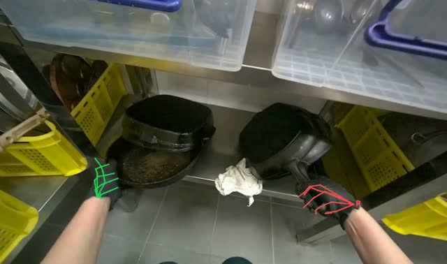 Wiping pans from shelf: egocentric robotics sample