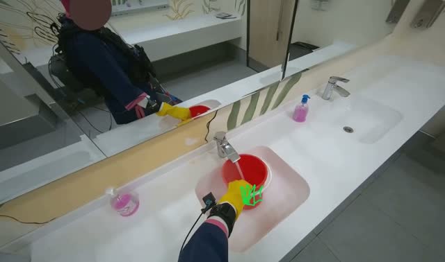 Preparing for cleaning in second restroom: egocentric robotics sample