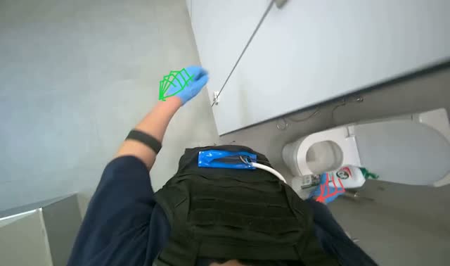 Applying cleaner to bathroom fixtures: egocentric robotics sample