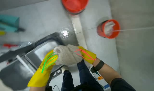 Preparing cleaning cart with water and mop: egocentric robotics sample