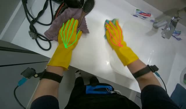 Wiping bathroom sink and counter: egocentric robotics sample