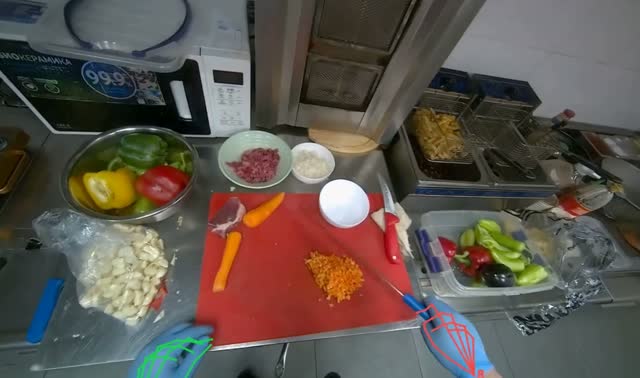 Chopping carrots on cutting board: egocentric robotics sample