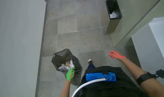 Emptying restroom trash bins: egocentric robotics sample