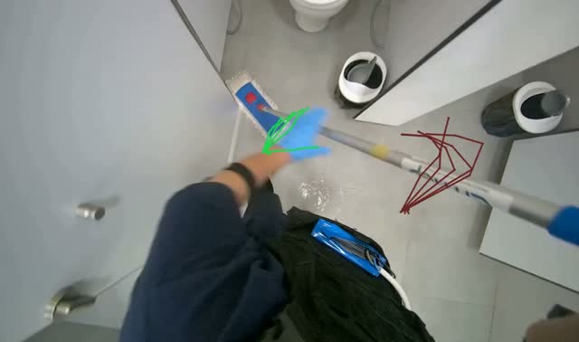 Mopping bathroom floor: egocentric robotics sample