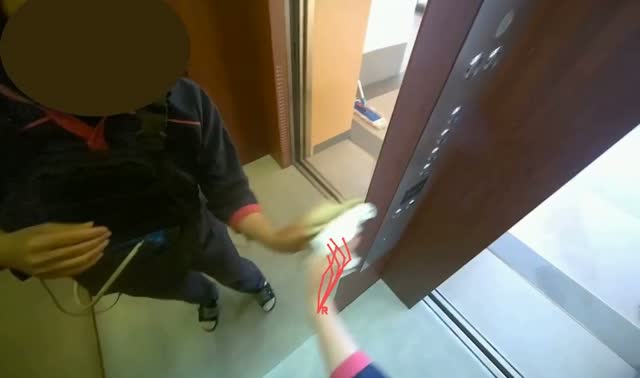 Wiping elevator interior: egocentric robotics sample