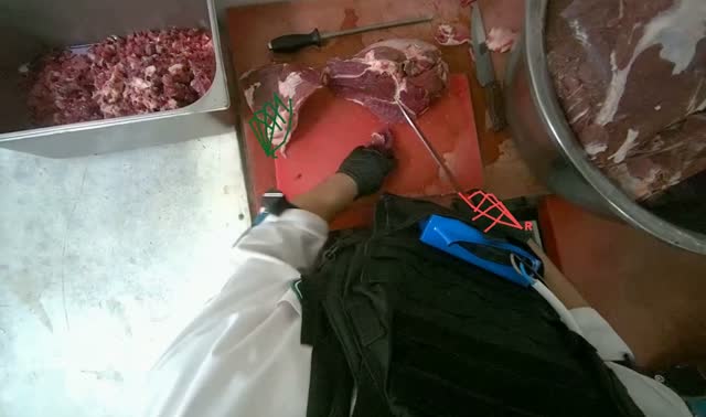 Cutting meat on board: egocentric robotics sample