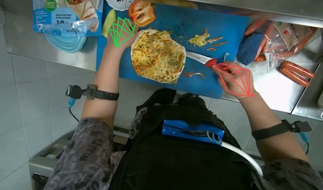 Cutting cooked tortilla on board: egocentric robotics sample
