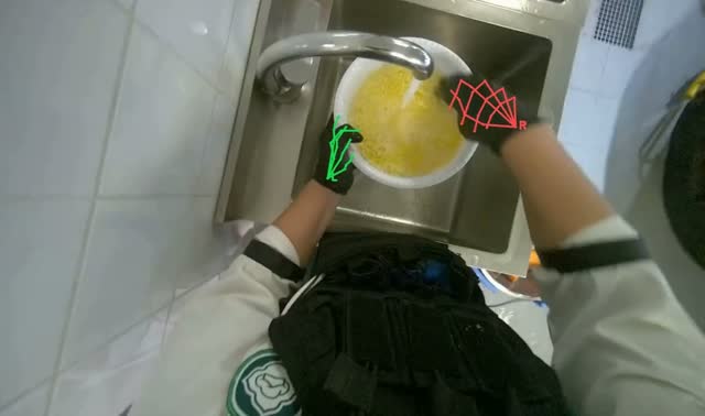 Washing food product in a container: egocentric robotics sample