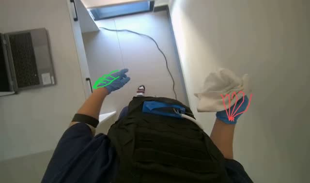 Wiping various surfaces in room: egocentric robotics sample