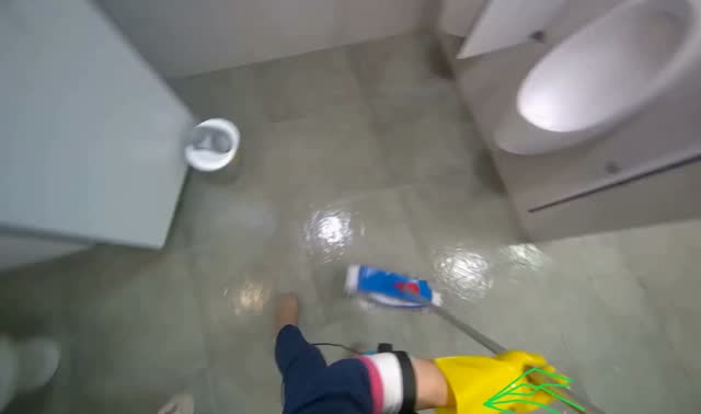 Mopping restroom floor: egocentric robotics sample