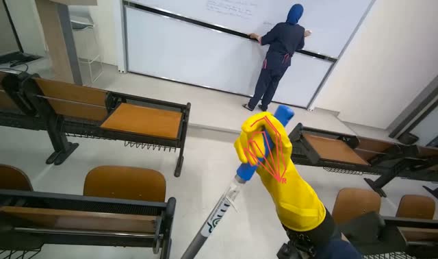 Mopping lecture hall floor: egocentric robotics sample