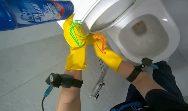 Cleaning toilet bowl and seat: egocentric robotics sample