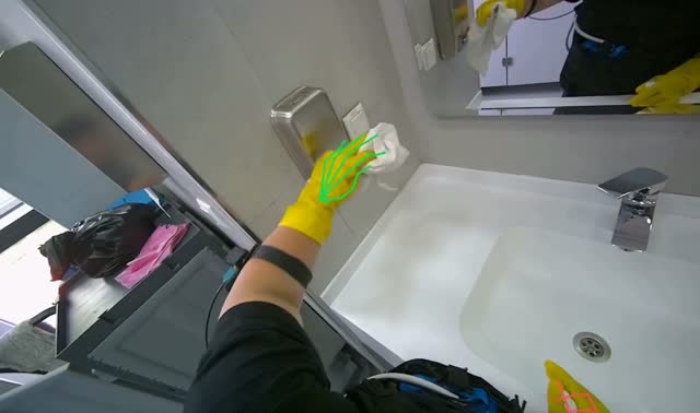 Cleaning and spraying sink area: egocentric robotics sample