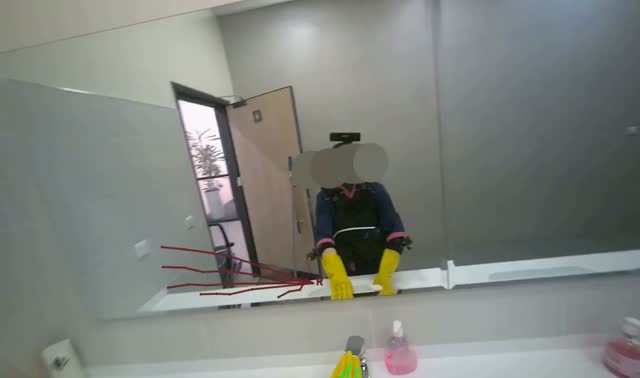 Cleaning bathroom counter and sinks: egocentric robotics sample