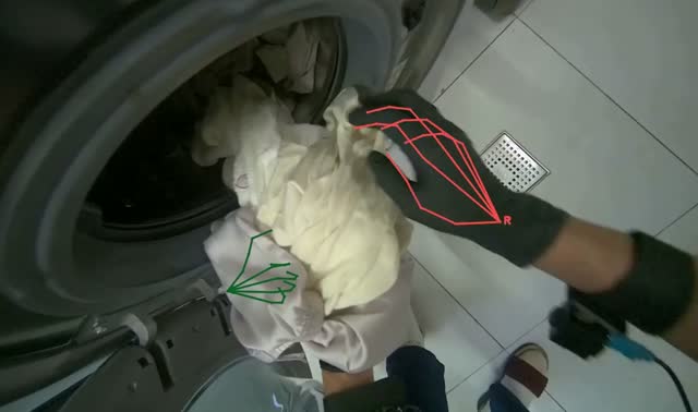 Transferring laundry to dryer: egocentric robotics sample