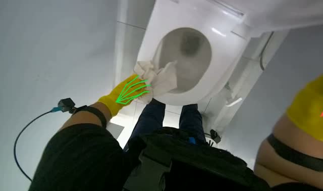 Cleaning restroom trash bin: egocentric robotics sample