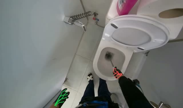 Cleaning toilet bowl with brush: egocentric robotics sample