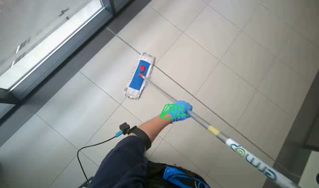 Mopping hallway floor: egocentric robotics sample