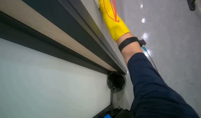 Mopping floor with flat mop: egocentric robotics sample