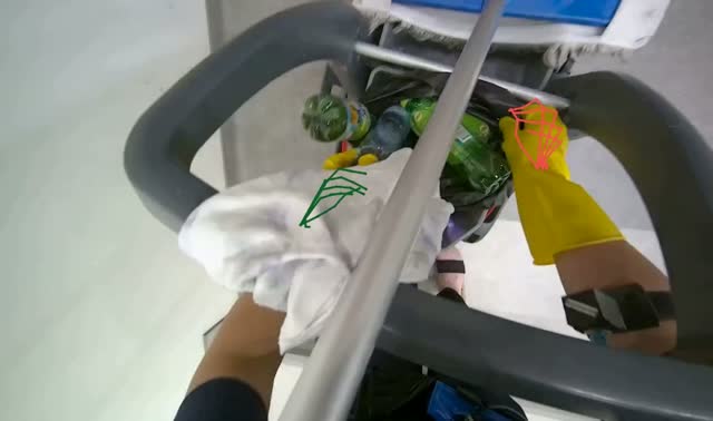 Collecting bottles into cart: egocentric robotics sample