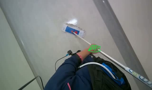 Mopping floor with flat mop: egocentric robotics sample