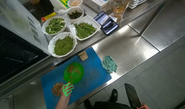 Chopping meat on cutting board: egocentric robotics sample