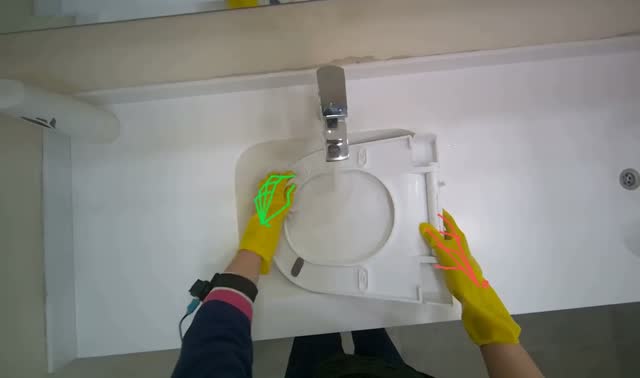 Cleaning toilet seat at sink: egocentric robotics sample