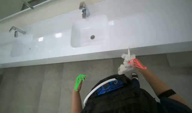 Wiping bathroom counters and sinks: egocentric robotics sample