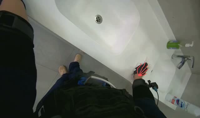 Cleaning restroom sink: egocentric robotics sample