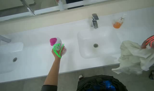 Wiping bathroom counters and sinks: egocentric robotics sample