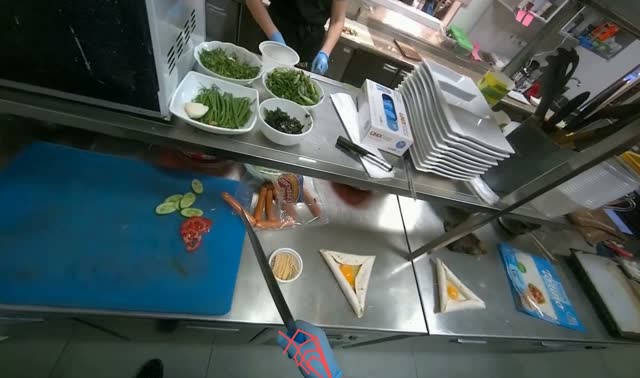 Slicing vegetables on cutting board: egocentric robotics sample