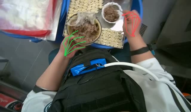 Scooping meat filling into bowl: egocentric robotics sample