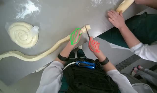 Cutting dough strands into pieces: egocentric robotics sample