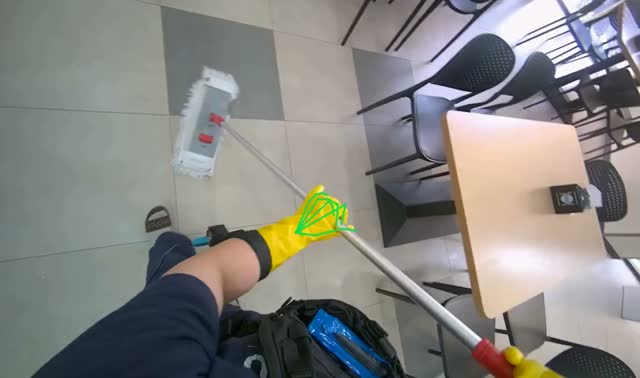 Mopping cafeteria floor: egocentric robotics sample