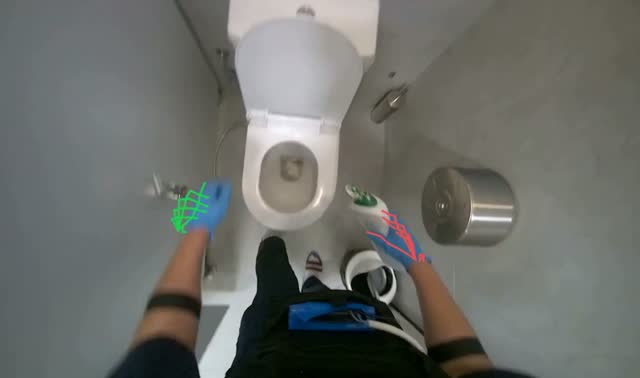 Applying cleaning solution to bathroom fixtures: egocentric robotics sample