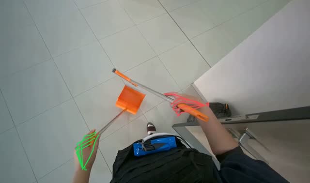 Sweeping floor with dustpan: egocentric robotics sample